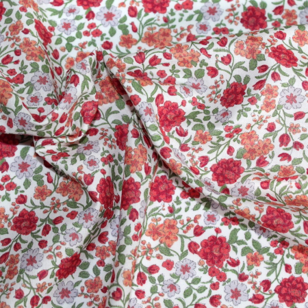 Batiste de coton SILKYNE imprimé fleuri rouge Batiste de coton SILKYNE imprimé fleuri rouge