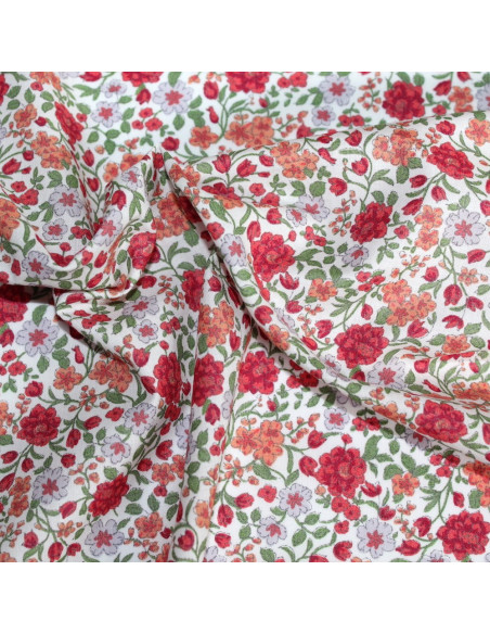 Batiste de coton SILKYNE imprimé fleuri rouge