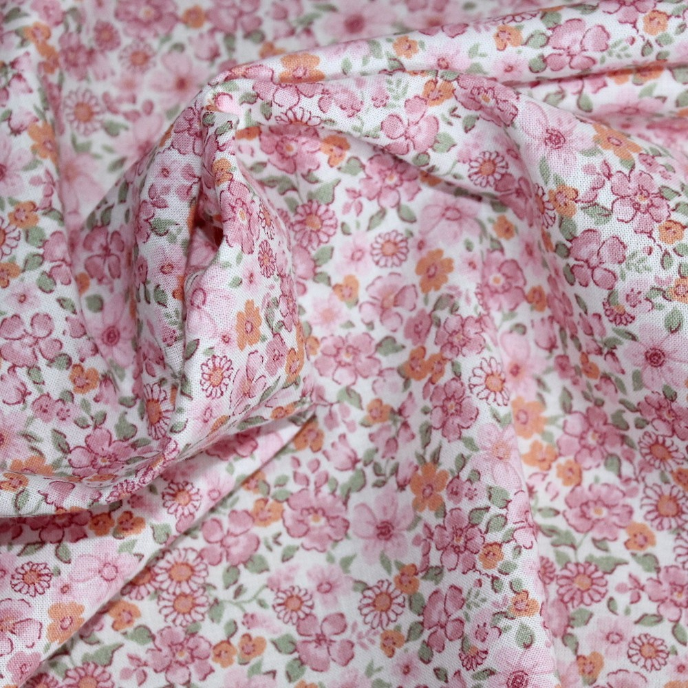 Batiste de coton SILKYNE imprimé fleuri rose