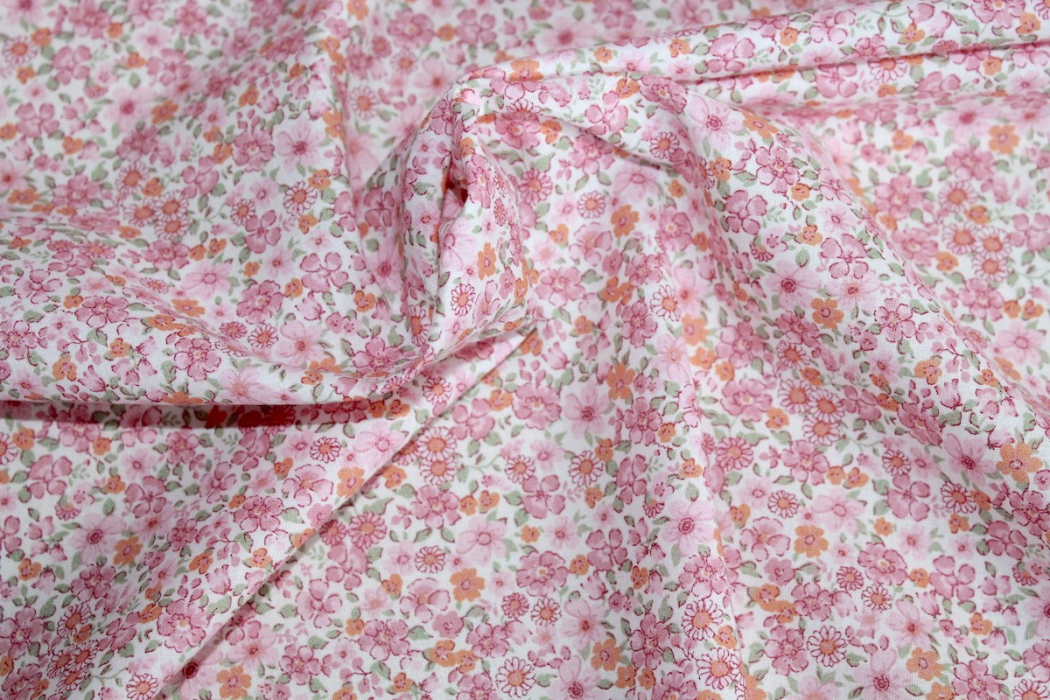 Batiste de coton SILKYNE imprimé fleuri rose