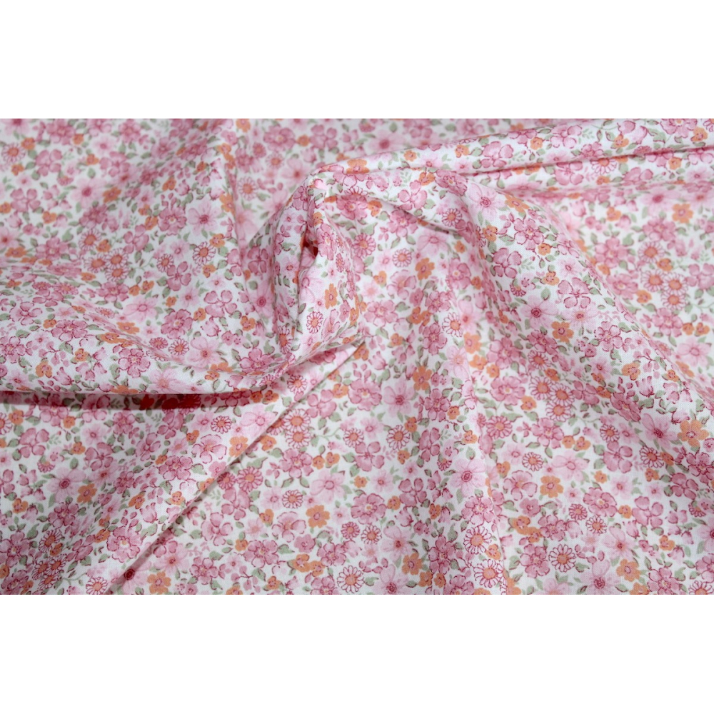 Batiste de coton SILKYNE imprimé fleuri rose