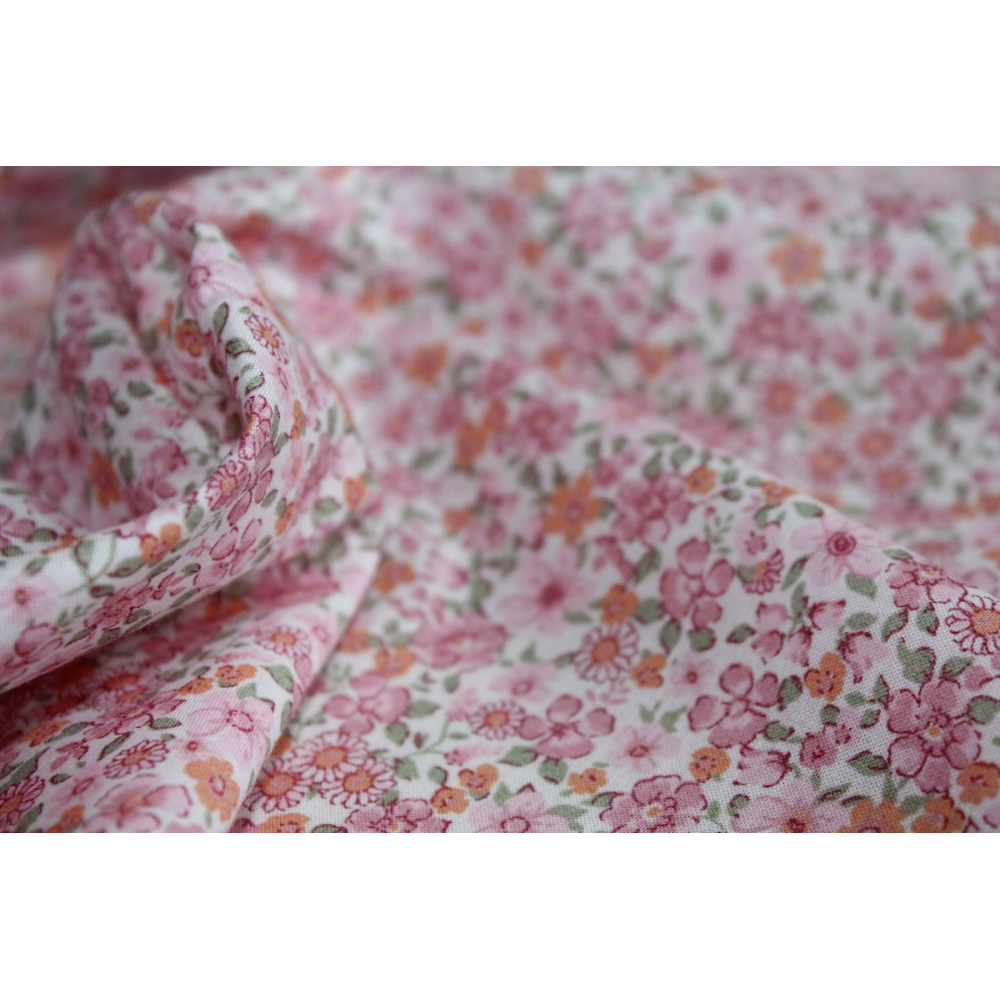 Batiste de coton SILKYNE imprimé fleuri rose