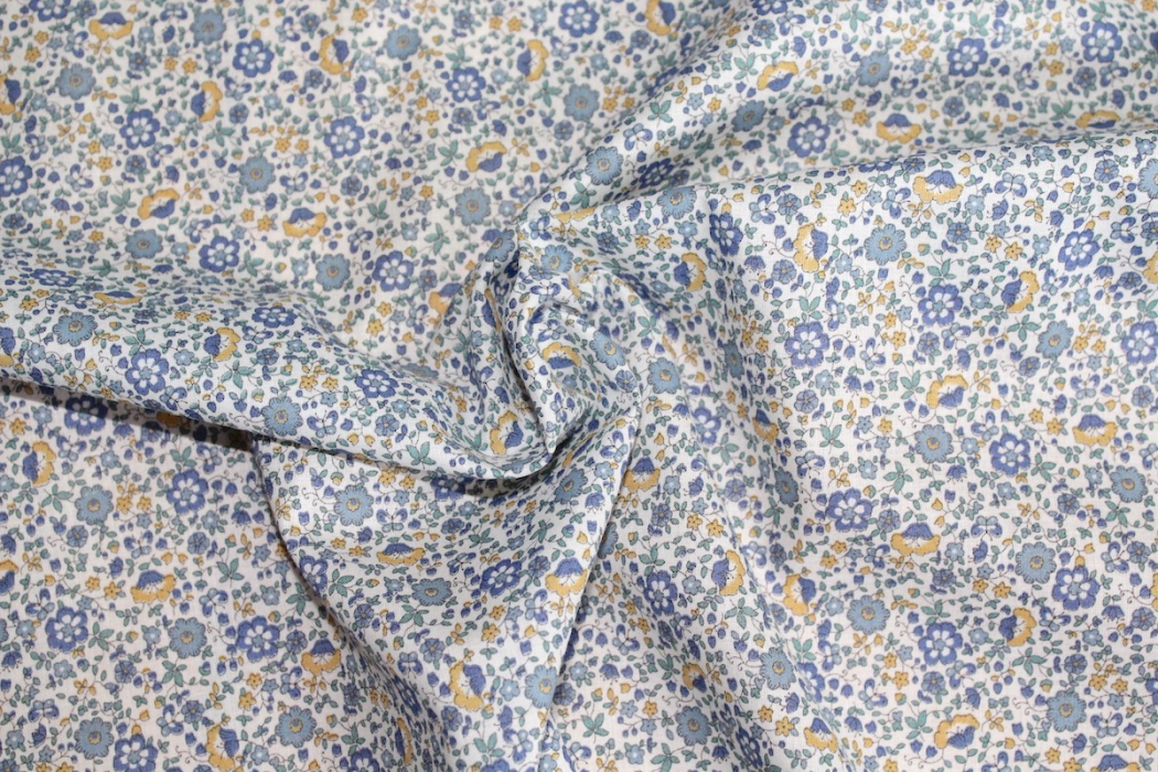 Batiste de coton SILKYNE imprimé fleuri bleu