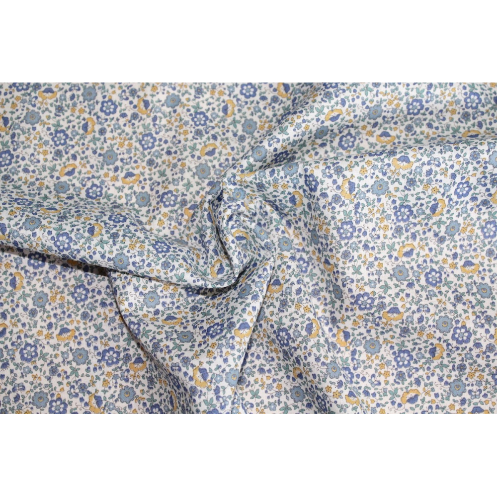 Batiste de coton SILKYNE imprimé fleuri bleu