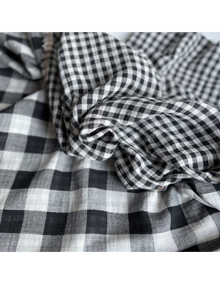 Double gaze de coton vichy réversible noir / blanc Qualité Oeko-tex - 1