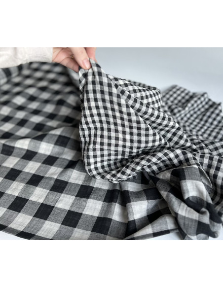 Double gaze de coton vichy réversible noir / blanc Qualité Oeko-tex - 2
