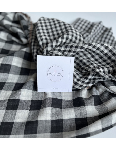 Double gaze de coton vichy réversible noir / blanc Qualité Oeko-tex - 3