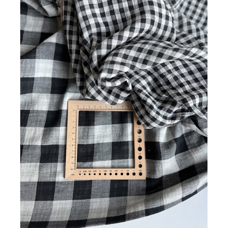 Double gaze de coton vichy réversible noir / blanc Qualité Oeko-tex - 4