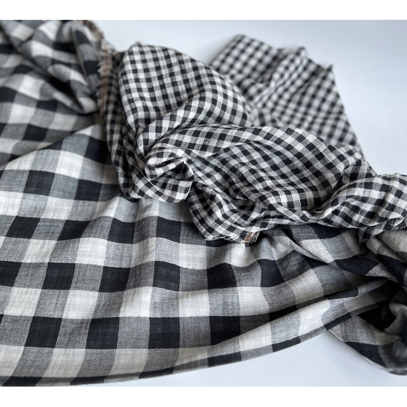 Double gaze de coton vichy réversible noir / blanc Qualité Oeko-tex - 5