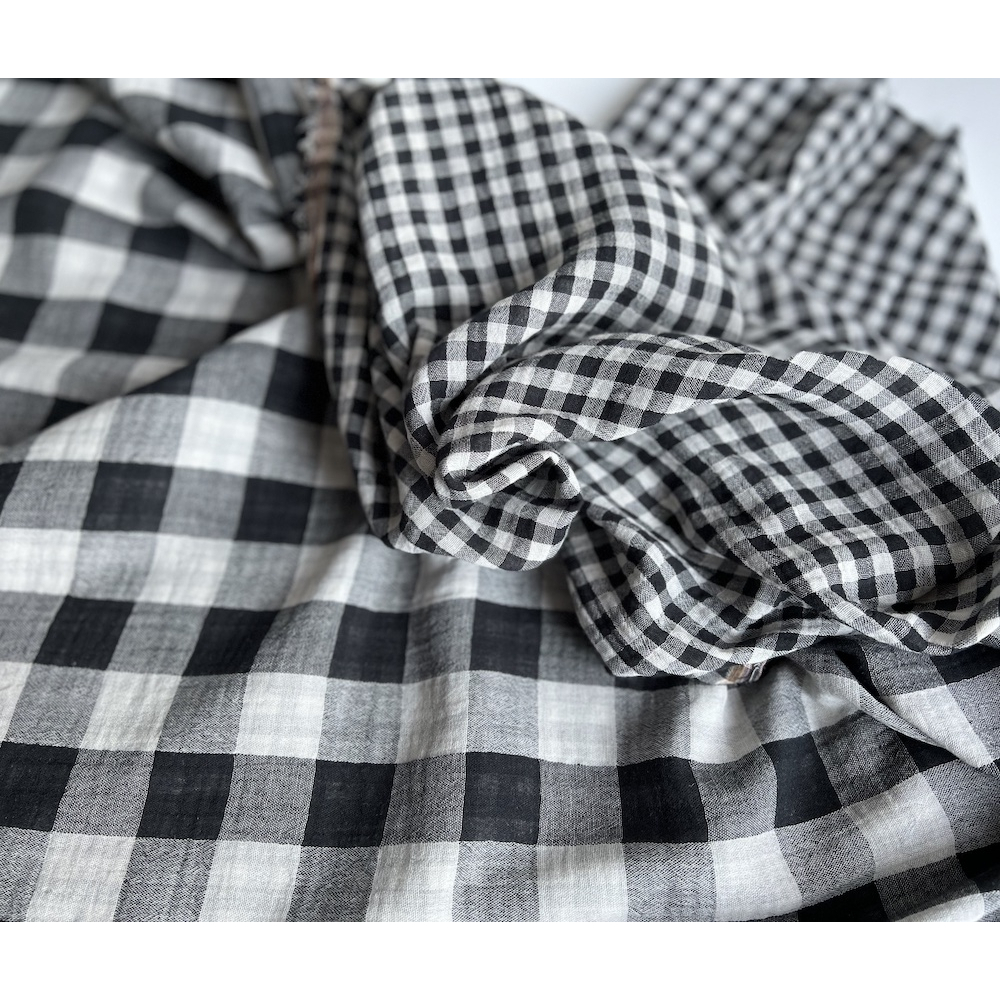 Double gaze de coton vichy réversible noir / blanc Qualité Oeko-tex - 6