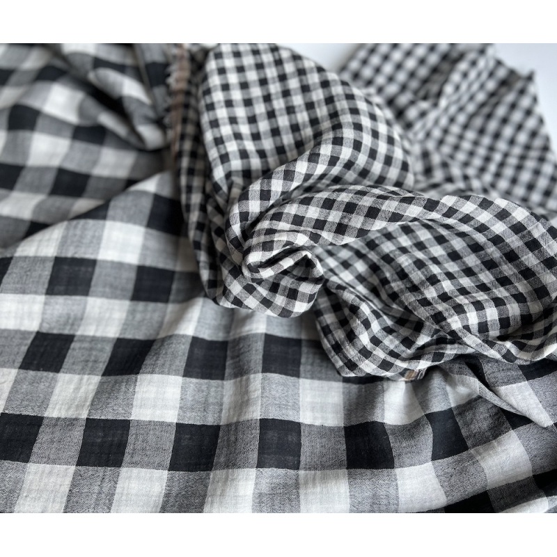 Double gaze de coton vichy réversible noir / blanc Qualité Oeko-tex - 6