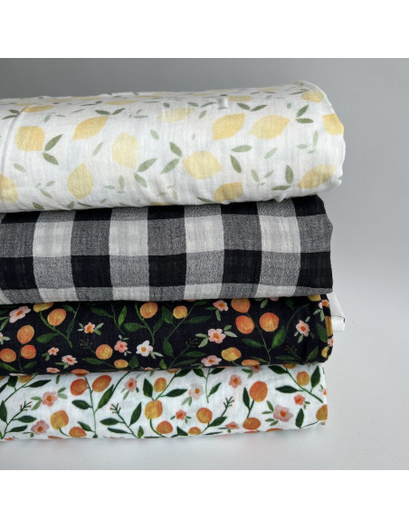 Double gaze de coton vichy réversible noir / blanc Qualité Oeko-tex - 7