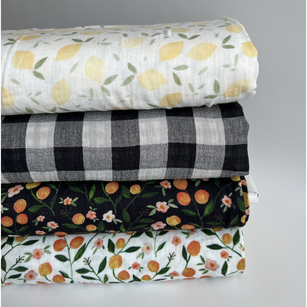 Double gaze de coton vichy réversible noir / blanc Qualité Oeko-tex - 7