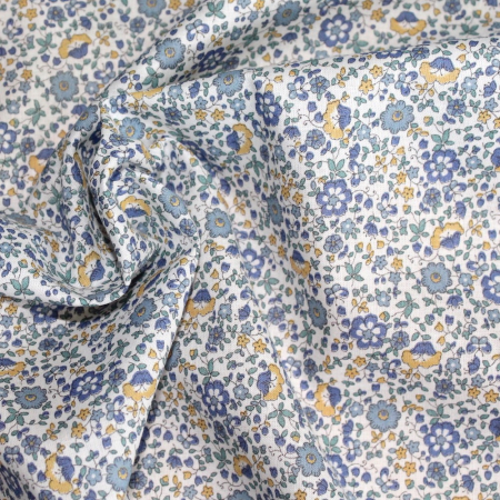 Batiste de coton SILKYNE imprimé fleuri bleu Batiste de coton SILKYNE imprimé fleuri bleu