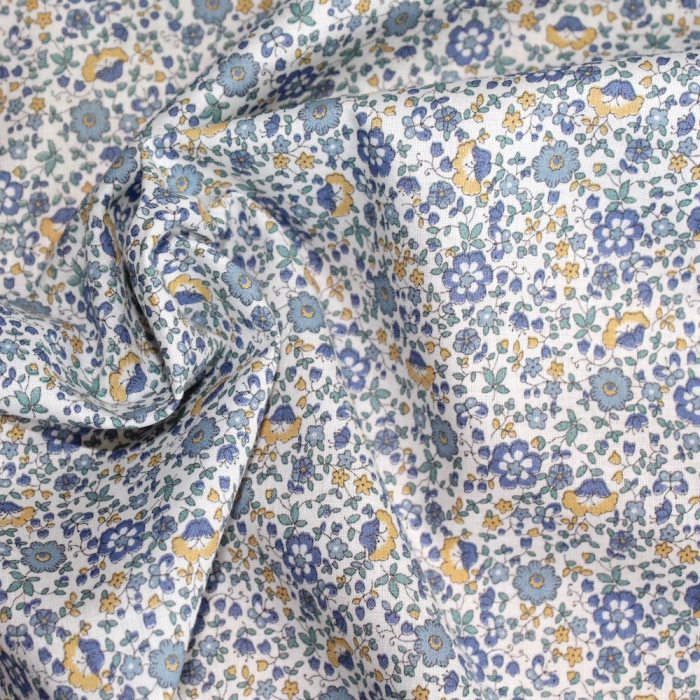 Batiste de coton SILKYNE imprimé fleuri bleu