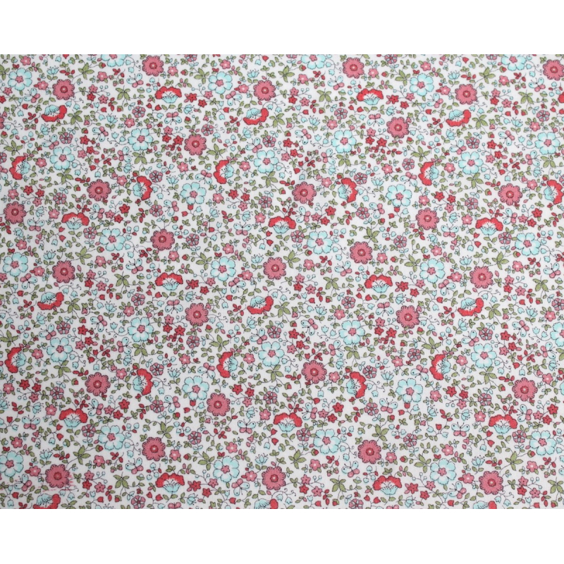 Batiste de coton SILKYNE imprimé fleuri sorbet fraise mint