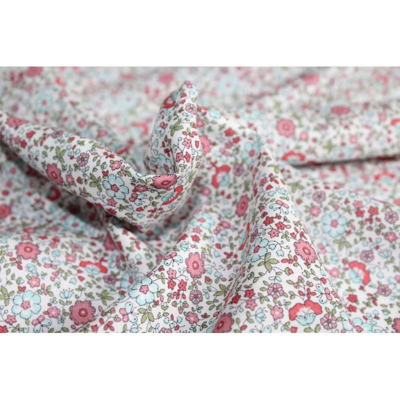 Batiste de coton SILKYNE imprimé fleuri sorbet fraise mint