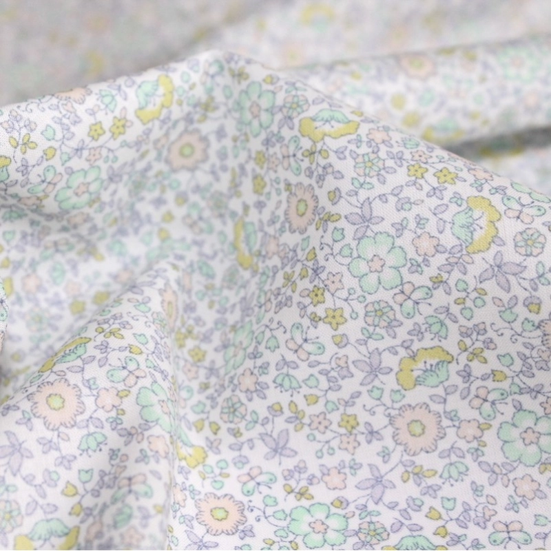 Batiste de coton SILKYNE imprimé fleuri sorbet lime mint