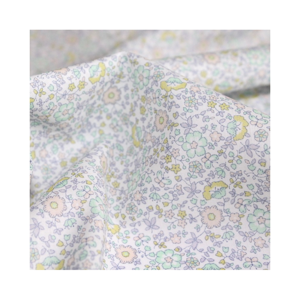 Batiste de coton SILKYNE imprimé fleuri sorbet lime mint Batiste de coton SILKYNE imprimé fleuri sorbet lime mint