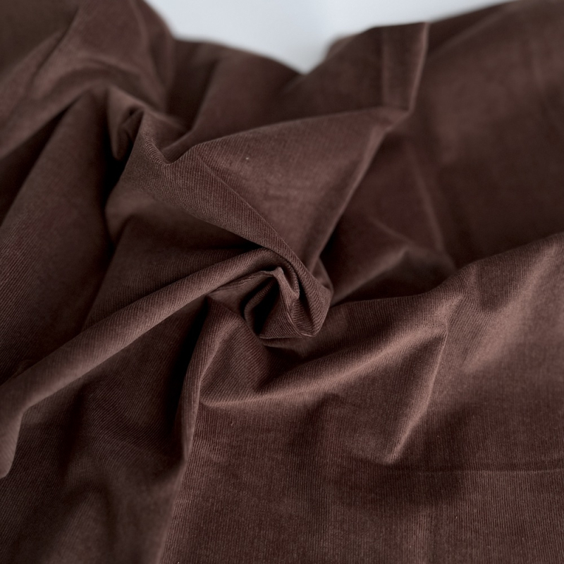 Velours milleraies stretch coton coloris châtaigne Batikou - 1