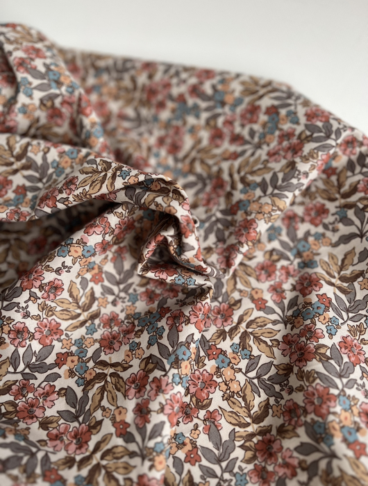 Fanelie - Popeline de coton BIO imprimé fleurs fanées Tissus issus de l'agriculture biologique  - 3