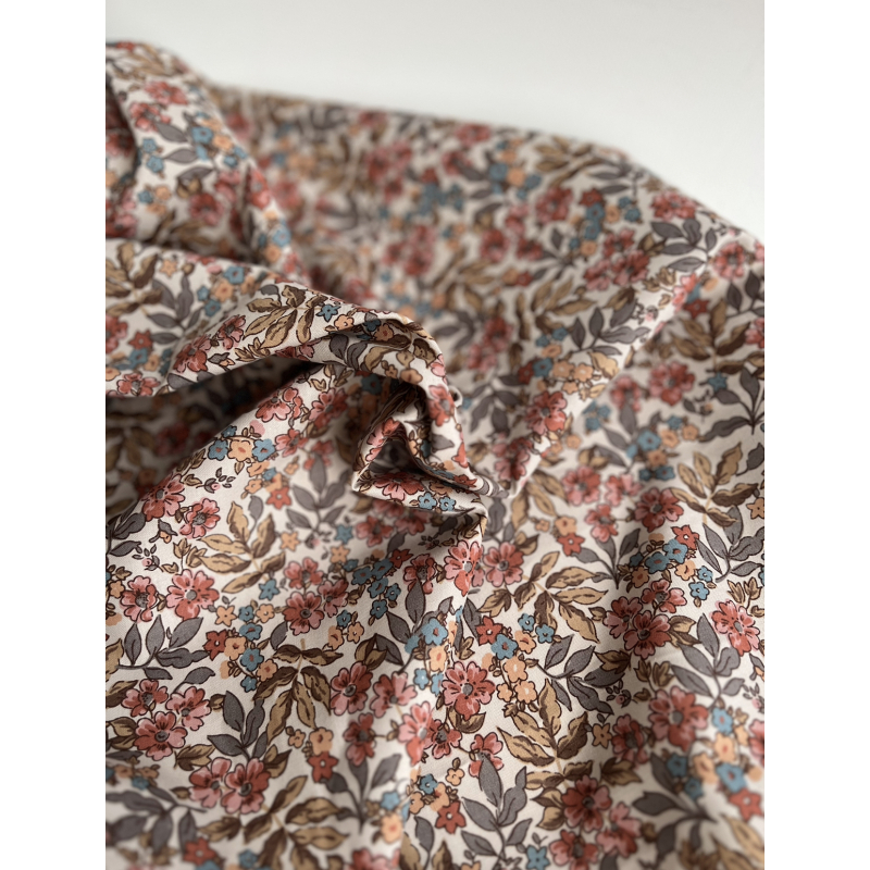 Fanelie - Popeline de coton BIO imprimé fleurs fanées Tissus issus de l'agriculture biologique  - 3