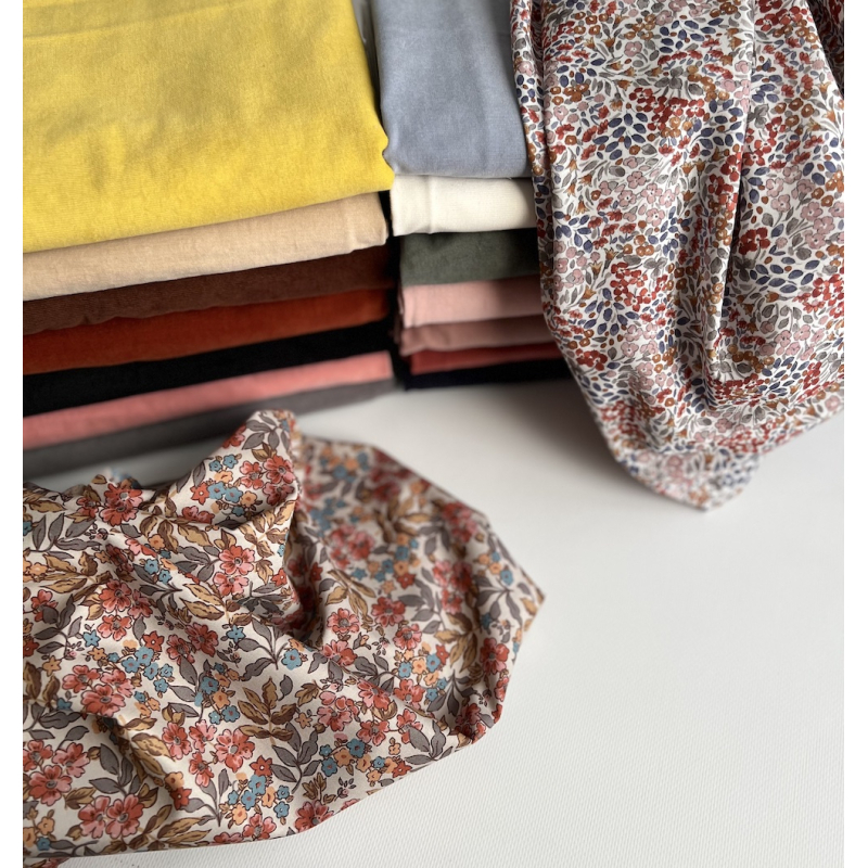 Fanelie - Popeline de coton BIO imprimé fleurs fanées Tissus issus de l'agriculture biologique  - 7