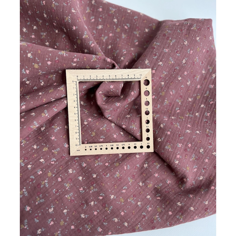 Double gaze de coton BIO lie de vin motifs fleuri Tissus issus de l'agriculture biologique  - 7