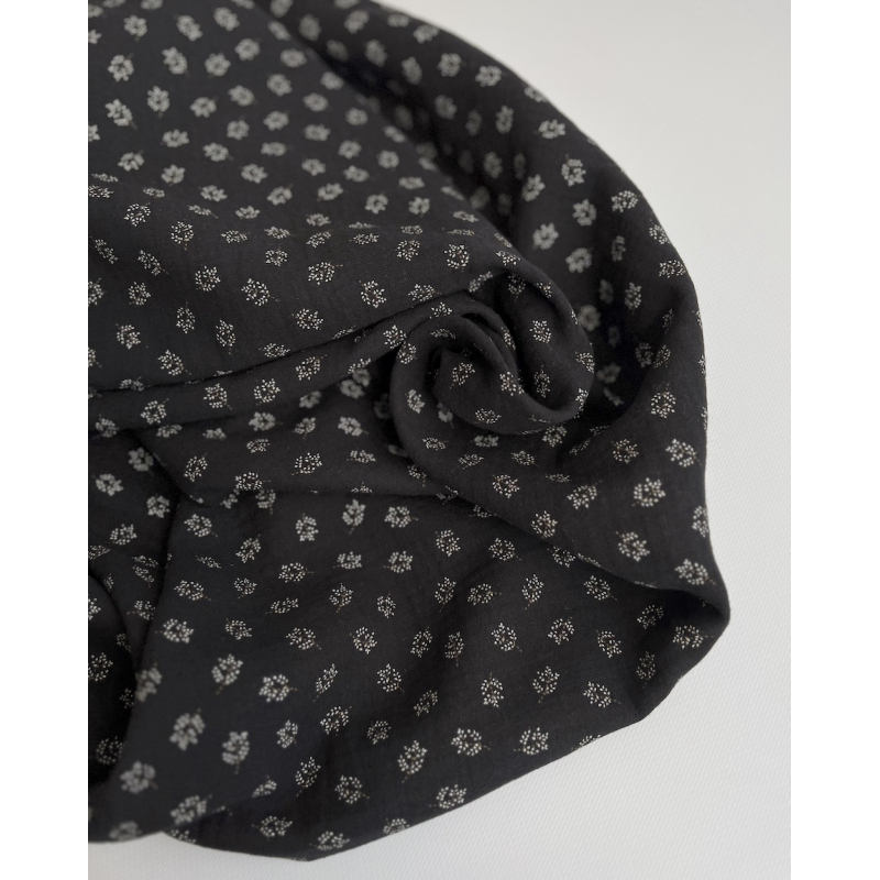 Double gaze de coton BIO noir motif branches Tissus issus de l'agriculture biologique  - 5