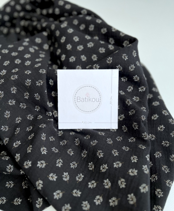 Double gaze de coton BIO noir motif branches Tissus issus de l'agriculture biologique  - 6