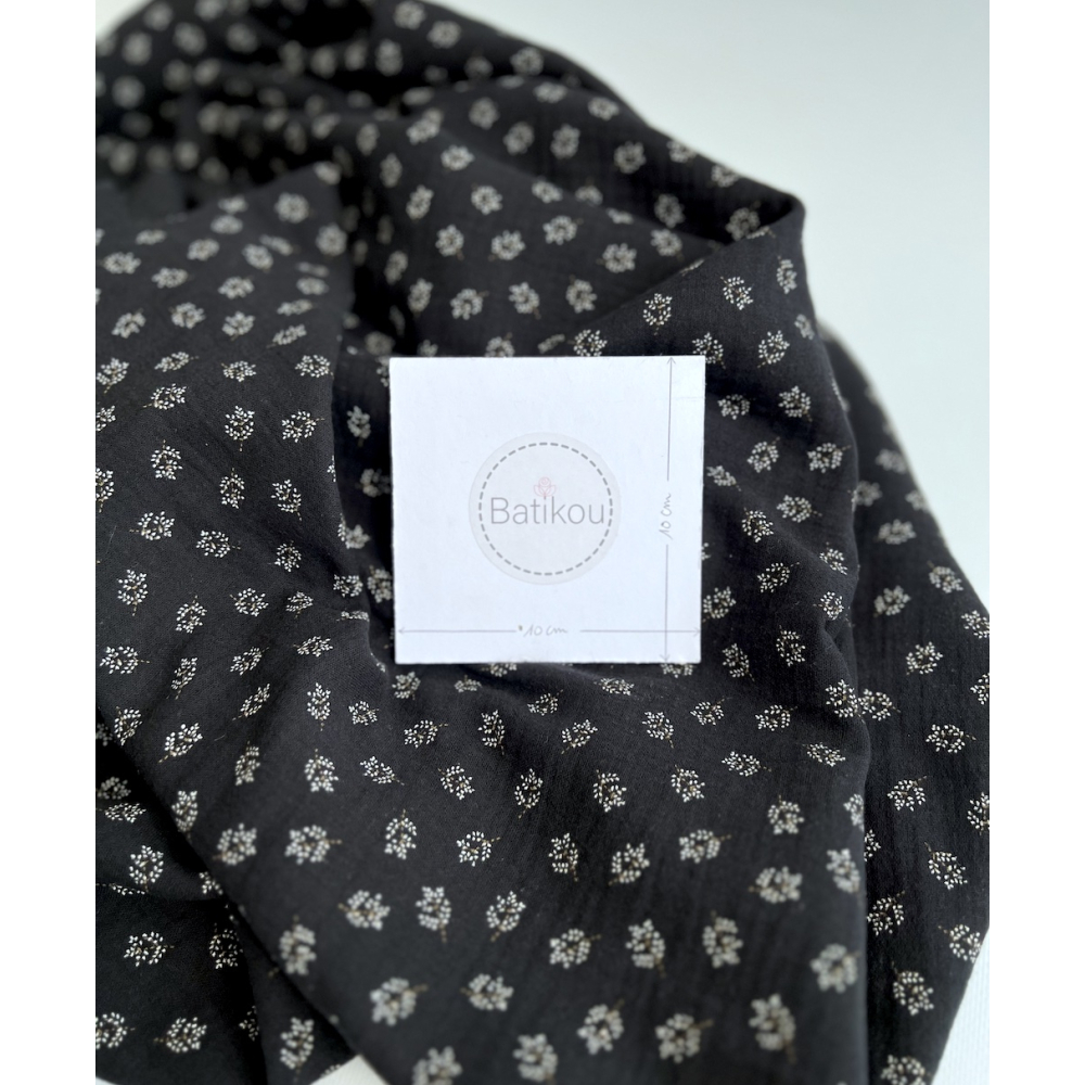 Double gaze de coton BIO noir motif branches Tissus issus de l'agriculture biologique  - 6
