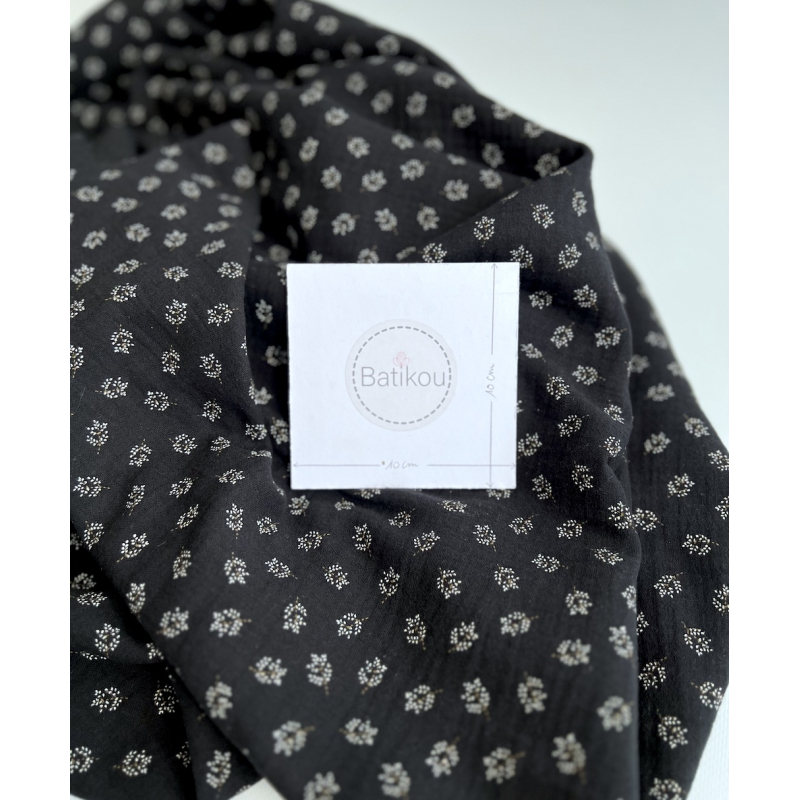 Double gaze de coton BIO noir motif branches Tissus issus de l'agriculture biologique  - 6