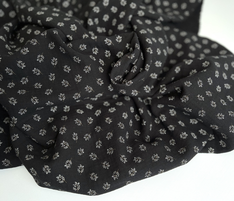 Double gaze de coton BIO noir motif branches Tissus issus de l'agriculture biologique  - 8