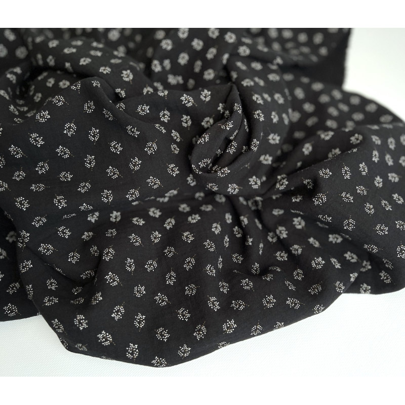 Double gaze de coton BIO noir motif branches Tissus issus de l'agriculture biologique  - 8