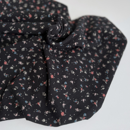 Double gaze de coton BIO anthracite motif fleuri Tissus issus de l'agriculture biologique  - 1