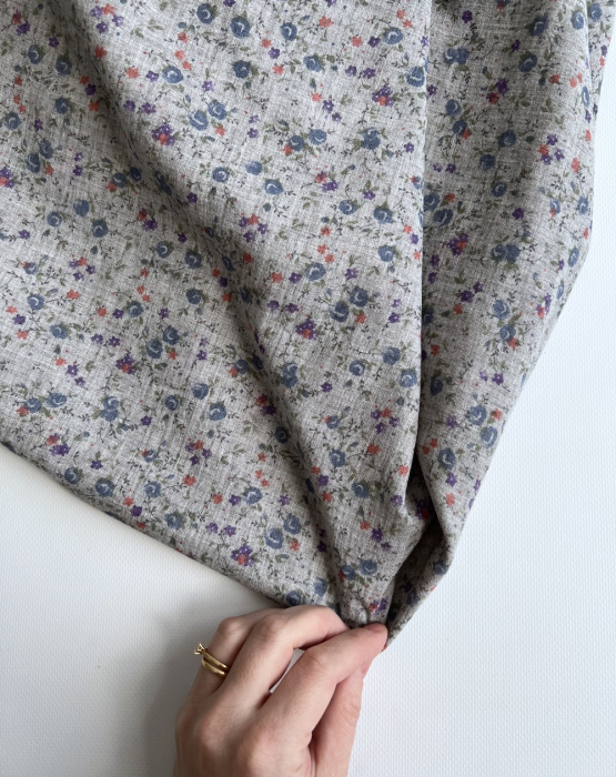 Idalie - Double gaze de coton BIO chiné coloris gris fleuri Tissus issus de l'agriculture biologique  - 2