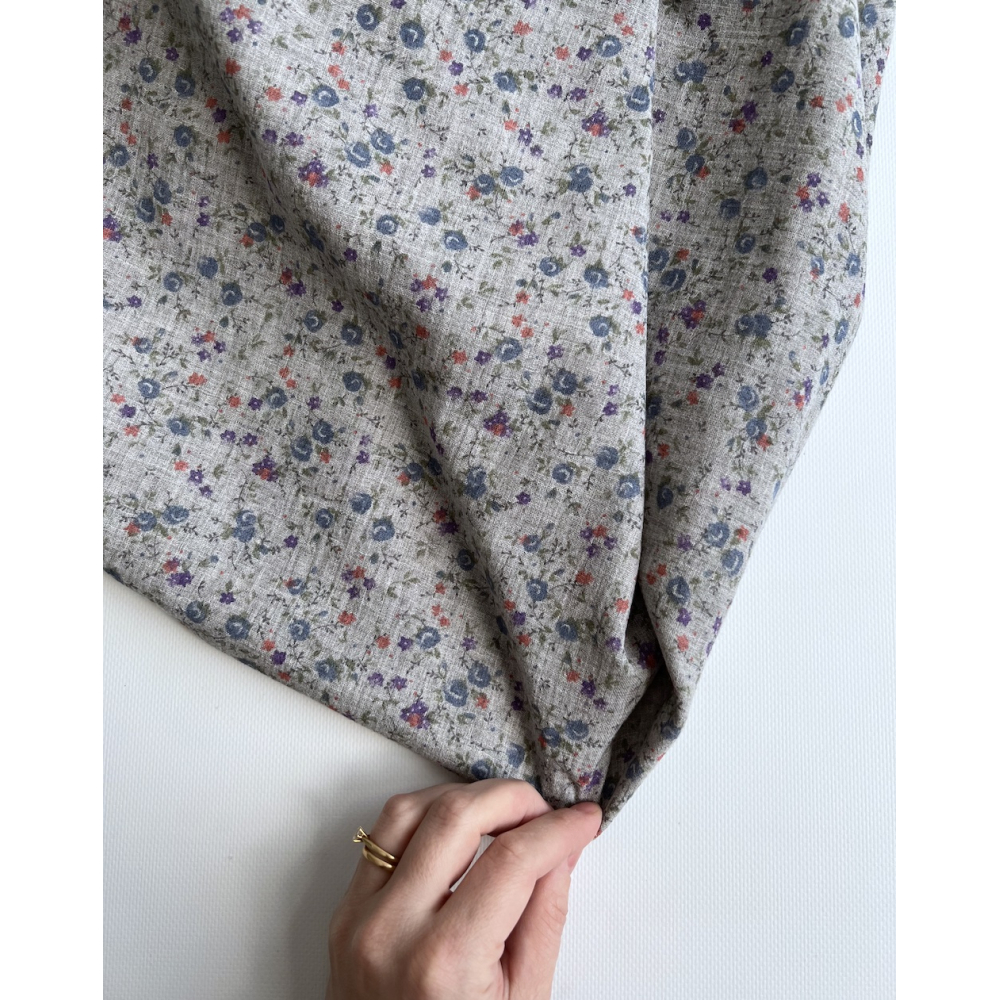 Idalie - Double gaze de coton BIO chiné coloris gris fleuri Tissus issus de l'agriculture biologique  - 2