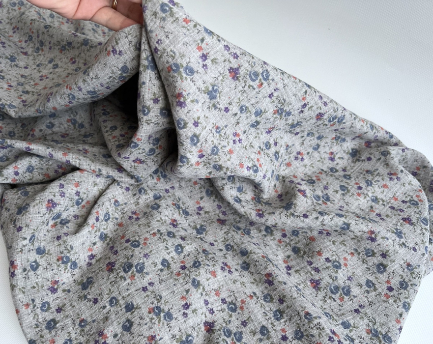 Idalie - Double gaze de coton BIO chiné coloris gris fleuri Tissus issus de l'agriculture biologique  - 3