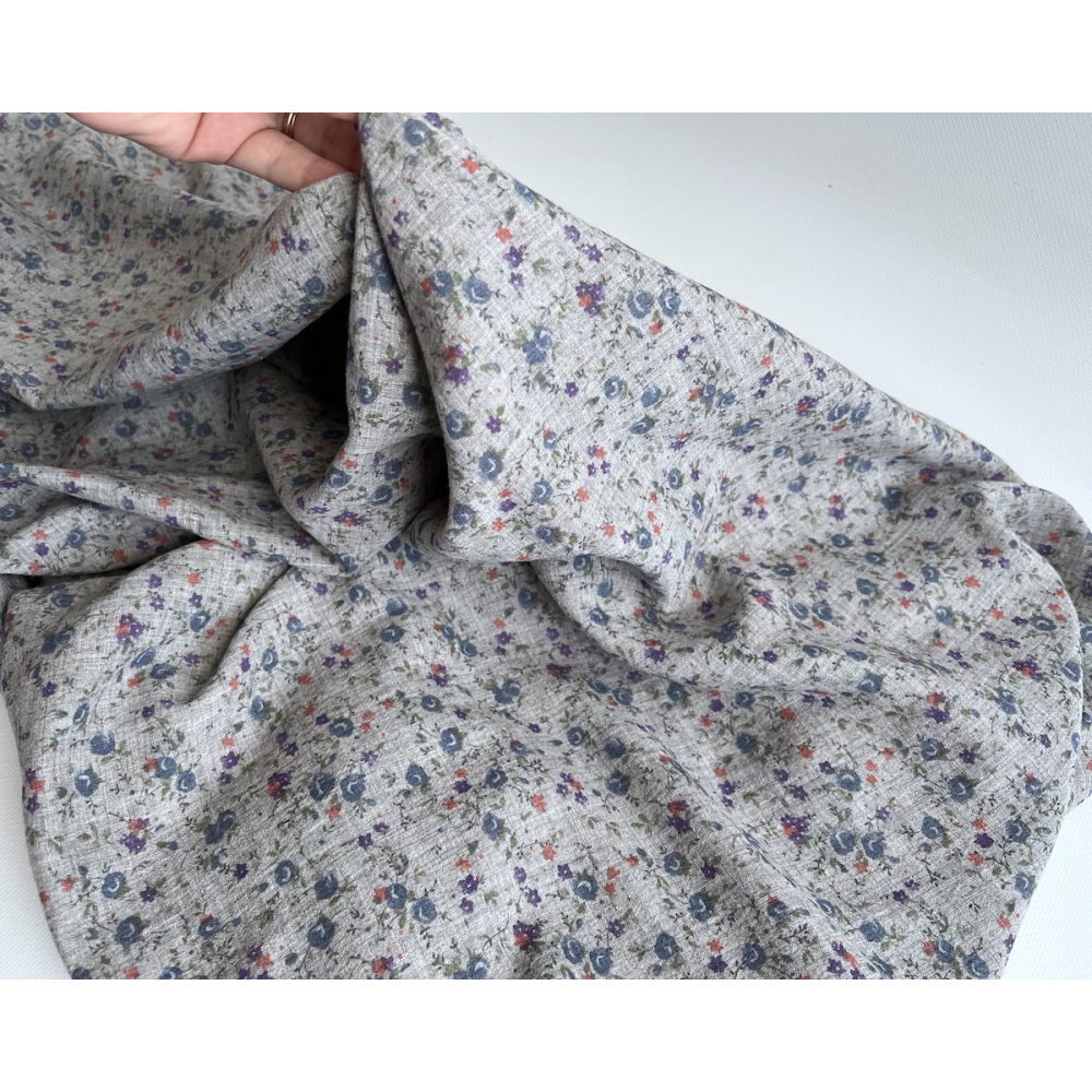 Idalie - Double gaze de coton BIO chiné coloris gris fleuri Tissus issus de l'agriculture biologique  - 3