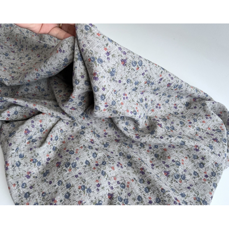 Idalie - Double gaze de coton BIO chiné coloris gris fleuri Tissus issus de l'agriculture biologique  - 3