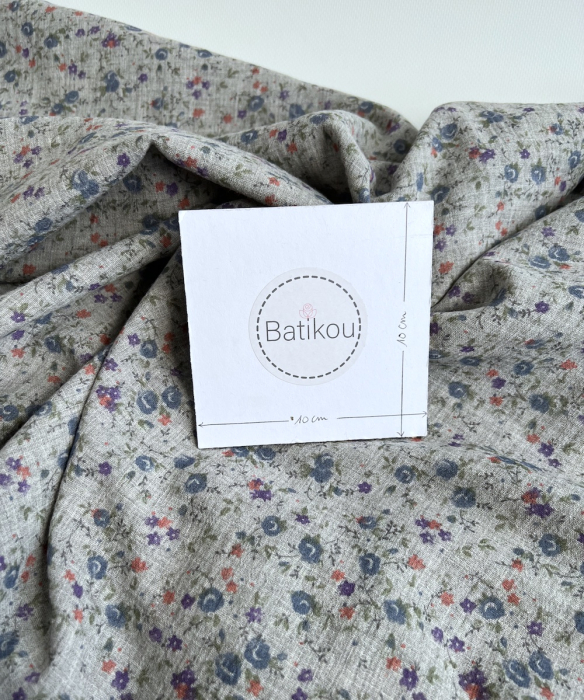 Idalie - Double gaze de coton BIO chiné coloris gris fleuri Tissus issus de l'agriculture biologique  - 5
