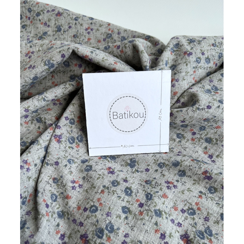 Idalie - Double gaze de coton BIO chiné coloris gris fleuri Tissus issus de l'agriculture biologique  - 5