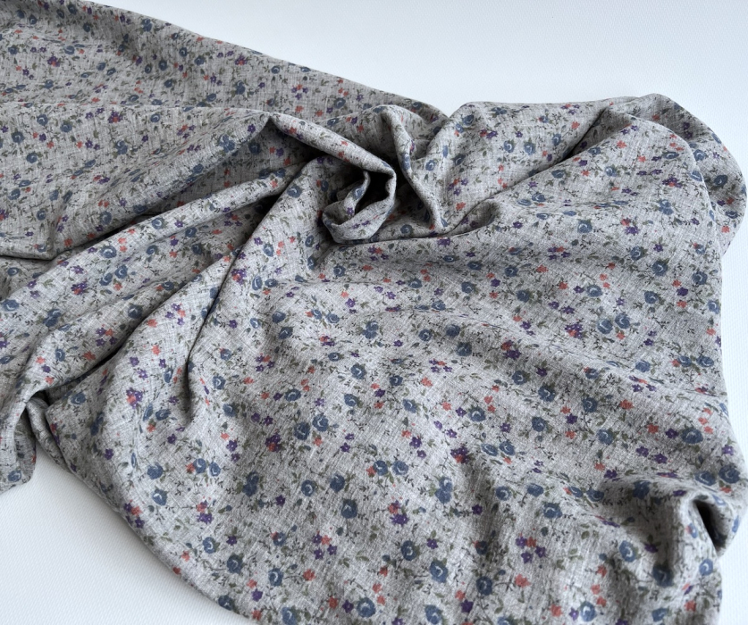 Idalie - Double gaze de coton BIO chiné coloris gris fleuri Tissus issus de l'agriculture biologique  - 6