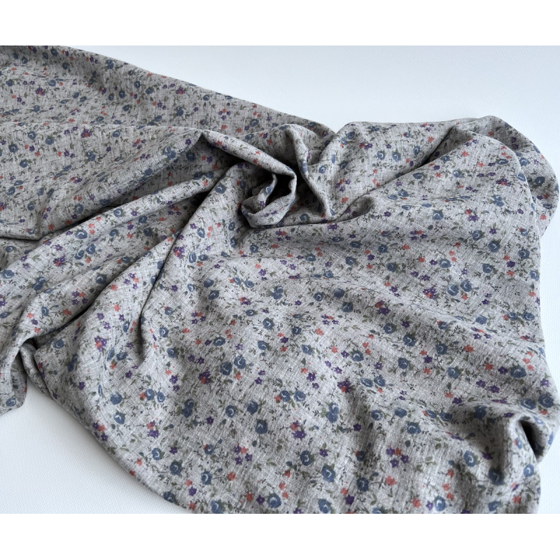 Idalie - Double gaze de coton BIO chiné coloris gris fleuri Tissus issus de l'agriculture biologique  - 6