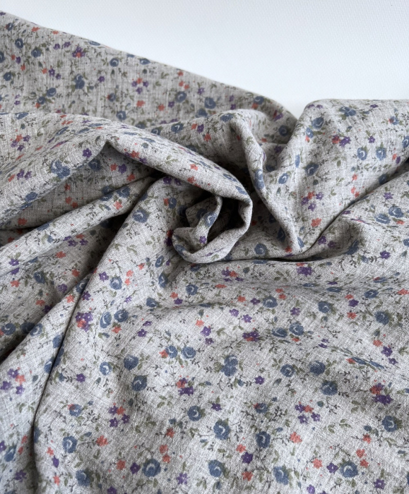 Idalie - Double gaze de coton BIO chiné coloris gris fleuri Tissus issus de l'agriculture biologique  - 7