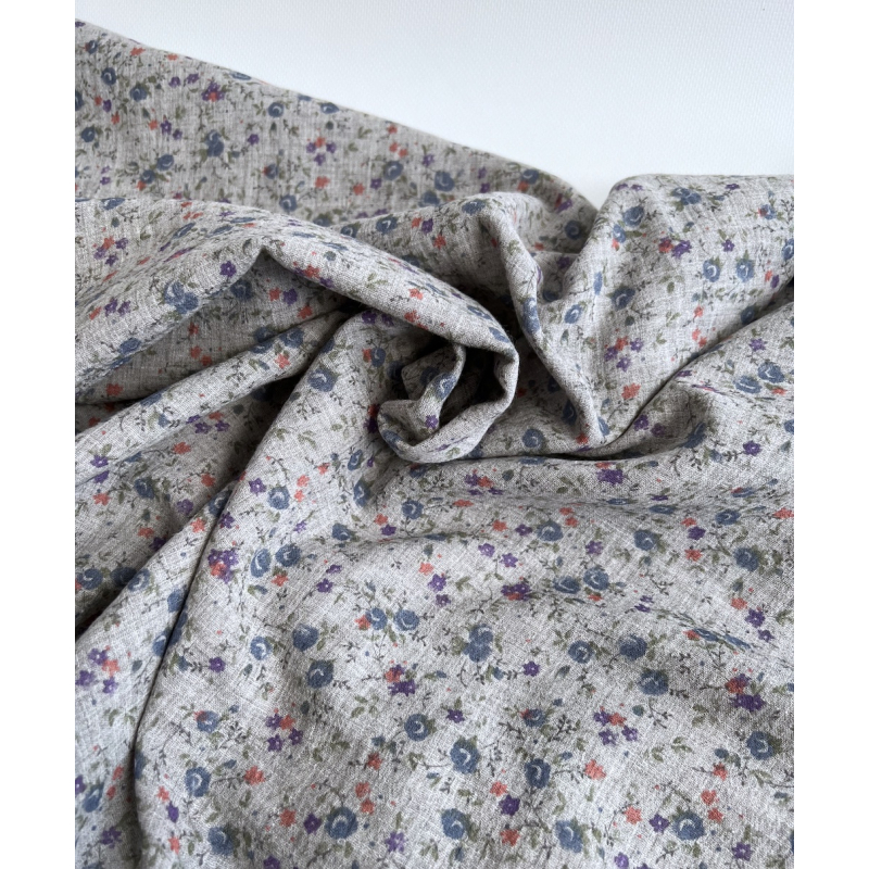 Idalie - Double gaze de coton BIO chiné coloris gris fleuri Tissus issus de l'agriculture biologique  - 7