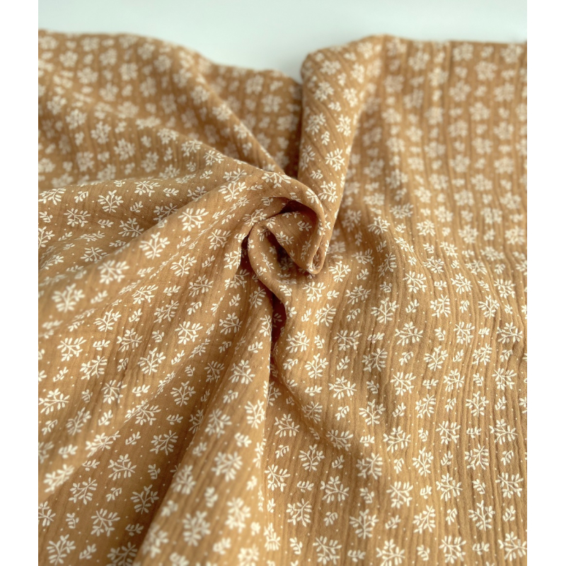 Double gaze de coton Meesya fond camel à motifs Batikou - 5