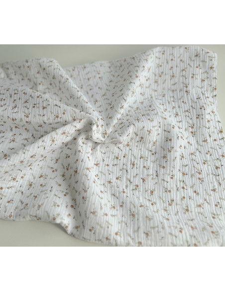Double gaze de coton Janet blanc motifs fleuris naturel Batikou - 5