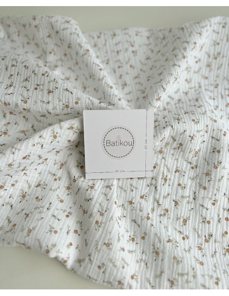Double gaze de coton Janet blanc motifs fleuris naturel Batikou - 6