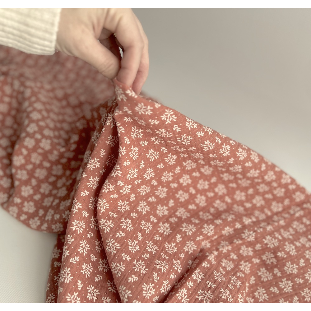 Double gaze de coton Meesya fond marsala à motifs Batikou - 3